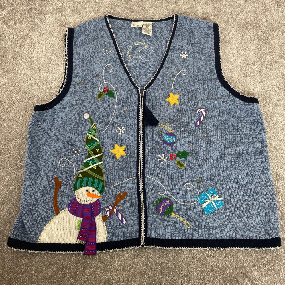 White Stag Sweater Vest Womens 26W 28W Plus Snowman Christmas Novelty‎